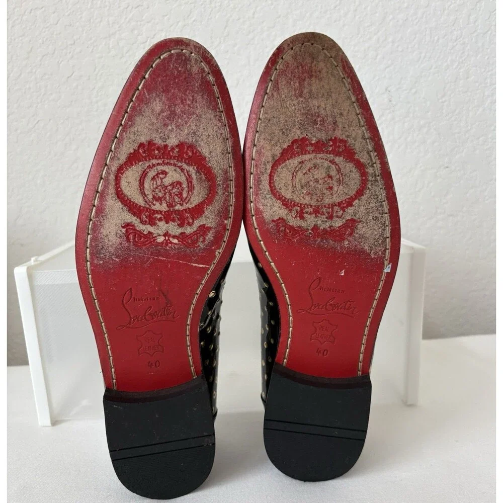 Christian Louboutin Men’s Equiswing EU 40 Loafers Patent Black Velvet Gold Dots